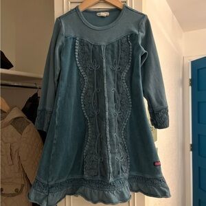 Naartjie Kids Deep Turquoise Blue Embroideeed Lace Dress